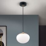 Pendul JOSEPHINE, 1 lampa E27, otel negru, abajur sticla opal, diametrul 18cm ORION - imagine 3