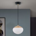 Pendul JOSEPHINE, 1 lampa E27, otel negru, abajur sticla opal, diametrul 18cm ORION - imagine 4