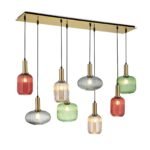 Pendul CARNEVAL, 8 lampi E27, otel alama antica, abajur sticla multicolor, inaltime 150cm ORION - imagine 5