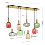 Pendul CARNEVAL, 8 lampi E27, otel alama antica, abajur sticla multicolor, inaltime 150cm ORION - imagine 9