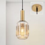 Pendul Carneval, 1 Lampa E27, Otel Alama Antica, Abajur Sticla Chihlimbar, Diametrul 14cm, Orion - imagine 3