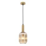 Pendul Carneval, 1 Lampa E27, Otel Alama Antica, Abajur Sticla Chihlimbar, Diametrul 14cm, Orion - imagine 5