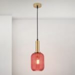 Pendul CARNEVAL, 1 lampa E27, otel alama antica, abajur sticla rosie, diametrul 14cm ORION