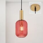 Pendul CARNEVAL, 1 lampa E27, otel alama antica, abajur sticla rosie, diametrul 14cm ORION - imagine 3