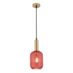 Pendul CARNEVAL, 1 lampa E27, otel alama antica, abajur sticla rosie, diametrul 14cm ORION - imagine 5