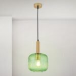 Pendul CARNEVAL, 1 lampa E27, otel alama antica, abajur sticla verde, diametrul 20cm ORION