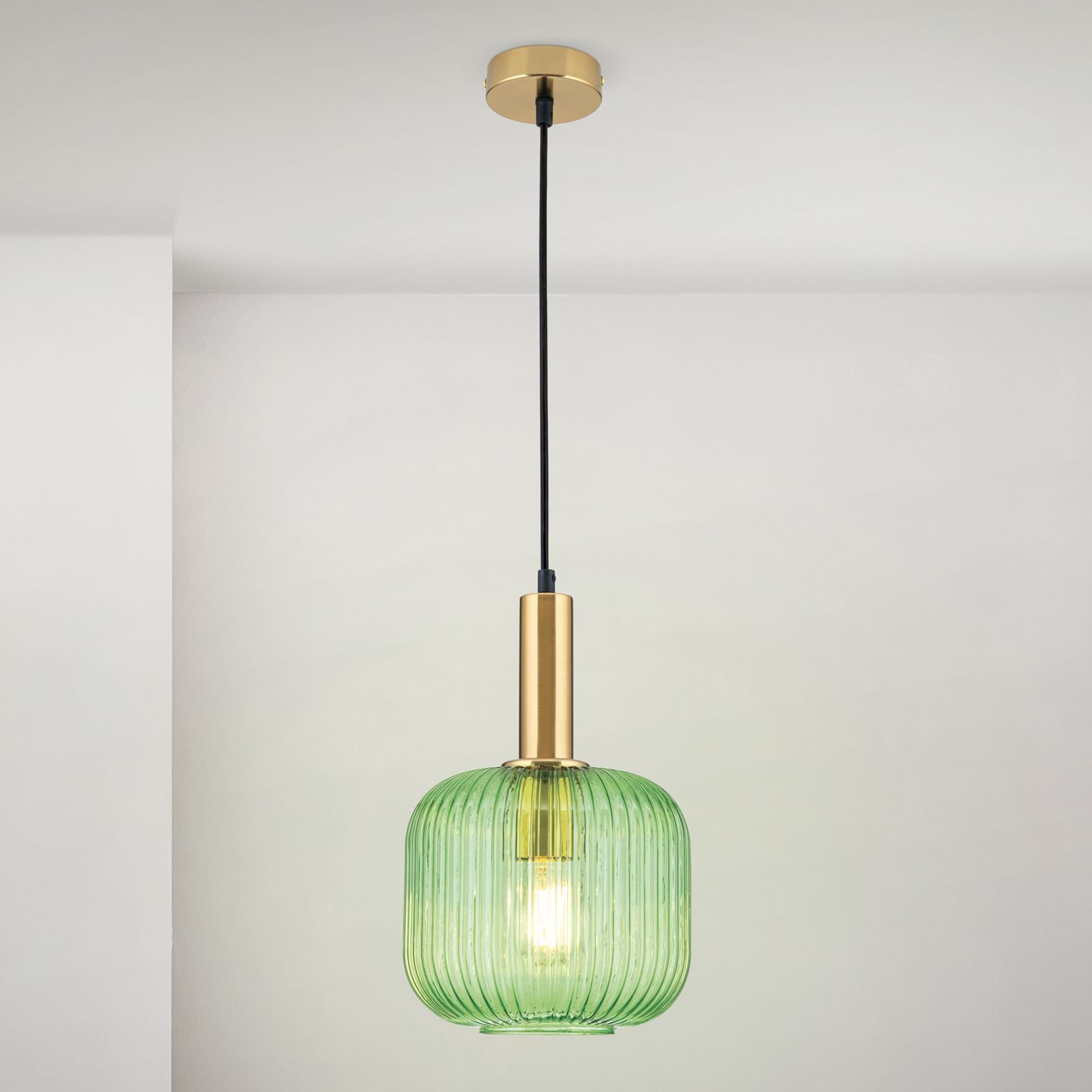060.1818-01_01_n2 Pendul CARNEVAL, 1 lampa E27, otel alama antica, abajur sticla verde, diametrul 20cm ORION - imagine 1