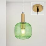 Pendul CARNEVAL, 1 lampa E27, otel alama antica, abajur sticla verde, diametrul 20cm ORION - imagine 3