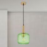 Pendul CARNEVAL, 1 lampa E27, otel alama antica, abajur sticla verde, diametrul 20cm ORION - imagine 4