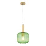 Pendul CARNEVAL, 1 lampa E27, otel alama antica, abajur sticla verde, diametrul 20cm ORION - imagine 5
