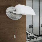 Lampa de perete HARVARD, Baza soclu alama solida, Nuanta crom satinat, Abajur de sticlă opal alb lucios, Comutator cu snur de tragere, E14, 40W, Inaltime 32cm ORION - imagine 4
