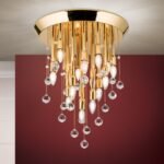 Plafoniera GALAXY cu 19 becuri  si pandantive cristal Swarovski, E14 cadru alama masiva placata cu aur de 24K ORION