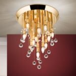 Plafoniera GALAXY cu 19 becuri  si pandantive cristal Swarovski, E14 cadru alama masiva placata cu aur de 24K ORION - imagine 3