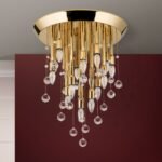 Plafoniera GALAXY cu 19 becuri  si pandantive cristal Swarovski, E14 cadru alama masiva placata cu aur de 24K ORION - imagine 4