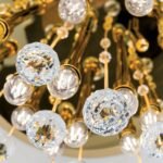 Plafoniera GALAXY cu 19 becuri  si pandantive cristal Swarovski, E14 cadru alama masiva placata cu aur de 24K ORION - imagine 7