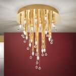 Plafoniera GALAXY cu 27 becuri  si pandantive cristal Swarovski, E14 cadru alama masiva placata cu aur de 24K ORION - imagine 3