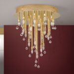 Plafoniera GALAXY cu 27 becuri  si pandantive cristal Swarovski, E14 cadru alama masiva placata cu aur de 24K ORION - imagine 4