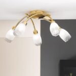 Plafoniera CARLA, cu abajur din sticlă cu model decorativ perforat, G9 5x40W otel finisaj alama lucioasa, 60cm IP20 ORION