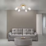 Plafoniera CARLA, cu abajur din sticlă cu model decorativ perforat, G9 5x40W otel finisaj alama lucioasa, 60cm IP20 ORION - imagine 8