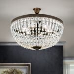 Plafoniera ARILA, 6 lampi E27, otel antic-auriu, pandantive de sticla clara-taiata, diametrul 60cm ORION - imagine 3