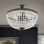 Plafoniera ARILA, 6 lampi E27, otel antic-auriu, pandantive de sticla clara-taiata, diametrul 60cm ORION - imagine 4