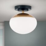 Plafoniera JOSEPHINE, 1 lampa E27, otel negru, abajur sticla opal, diametrul 18cm ORION