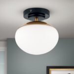 Plafoniera JOSEPHINE, 1 lampa E27, otel negru, abajur sticla opal, diametrul 18cm ORION - imagine 3