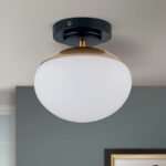 Plafoniera JOSEPHINE, 1 lampa E27, otel negru, abajur sticla opal, diametrul 18cm ORION - imagine 4