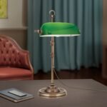 Lampa de masa HARVARD, Baza soclu alama solida, Nuanta alama antica, Abajur de sticlă verde pivotant și reglabil pe înălțime, Comutator cu snur de tragere, E27, 60W, Inaltime 53cm ORION - imagine 4