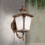 Aplica pentru exterior Aiko AL 11-1138/1 PAT AUFW E271x 60W Cadru metal alama patinata, cu abajur din sticla opal IP23 Latime 23cm, Adancime 47cm, Inaltime 29cm ORION - imagine 3