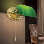 Lampa de perete HARVARD, Baza soclu alama solida, Nuanta alama aurie, Abajur de sticlă verde pivotant, Comutator cu snur de tragere, E14, 40W, Inaltime 32cm ORION - imagine 3