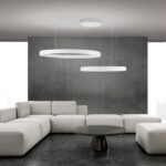 Pendul LED KOLK, Baza din otel, Abajur din aluminiu cu banda LED, 2 Inele Orizontale auriu, alb sau negru combinabile, 180W/10200lm/3CCT Lumina calda-neutra-rece, Dimambil, Diametru 60/80cm, Lungime 115cm, Inaltime 200cm IP20 ORION