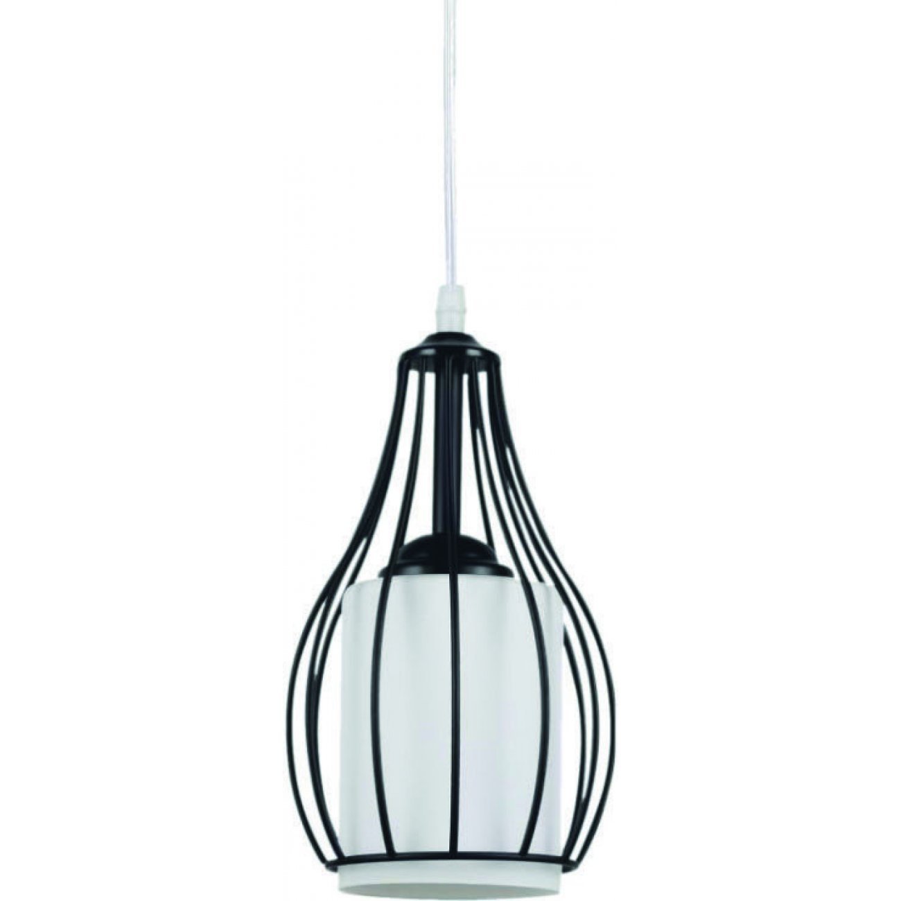 25854450 Pendul FRAME E27x1 Baza Metal Negru Abajur Gratii Metal Negru si Sticla Alb Dimensiuni: inaltime 90 cm, lungime 13 cm, latime 13 cm KLAUSEN - imagine 1