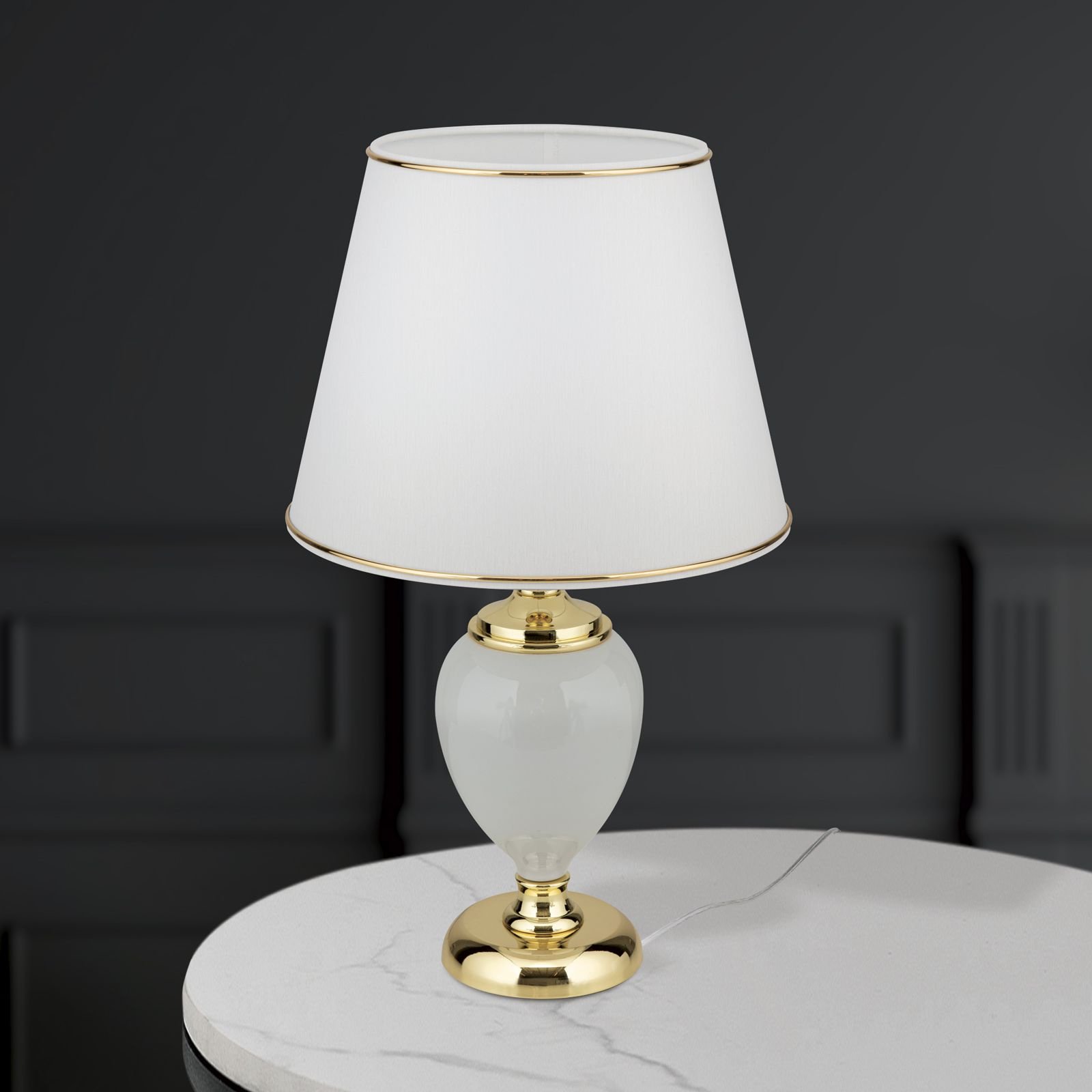 27650c30-9ef2-48c0-9197-a21e9417f4b7 Veioză Ovum, Alb-auriu, E27 40W, 48cm, H480mm, Orion - imagine 1