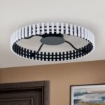 Lampa de tavan LED MANSION, Baza din otel, Nuanta negru mat, Abajur policarbon opal LED 43W/3360lm/3000K dimabil, Diametrul 63cm, Înălţime 11cm ORION - imagine 4