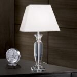 Lampa de masa POKAL, cu Sticlă de cristal K9 si Abajur Alb-Crom, E27, 60W, Inaltime 70cm ORION