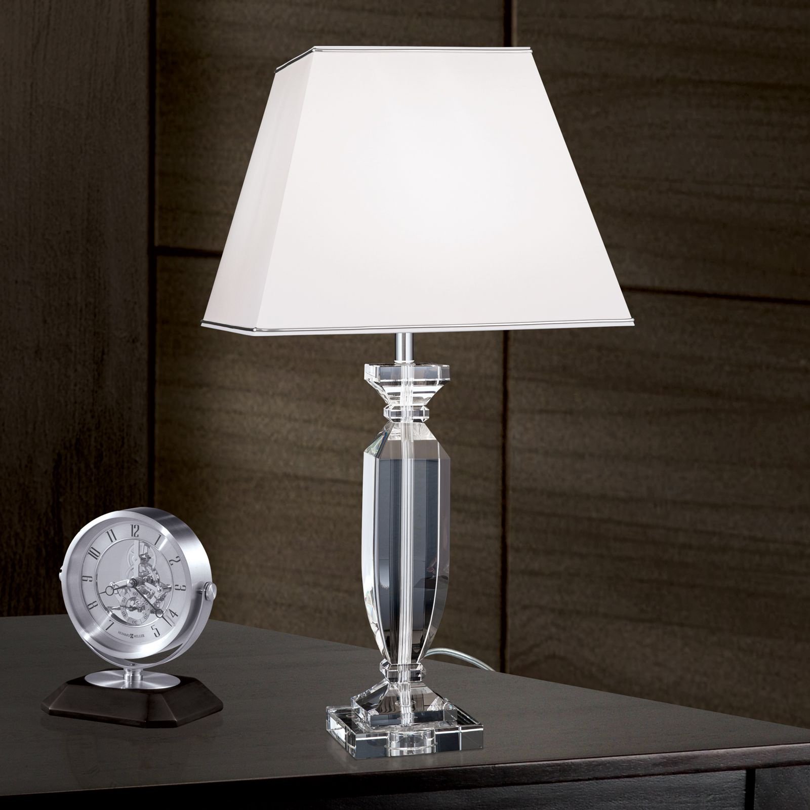 2891c0b1-c952-48ce-a78c-fd1cfe00ace0 Lampa de masa POKAL, cu Sticlă de cristal K9 si Abajur Alb-Crom, E27, 60W, Inaltime 70cm ORION - imagine 1