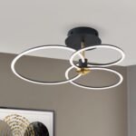 Lampa de Tavan LED CHARLOTTE, Baza din otel, Nuanta Negru-auriu, Abajur policarbon opal LED LED41W/1700lm3000K, Lungime: 68cm, Lăţime: 59cm, Înălţime: 26cm ORION - imagine 3