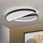 Lampa de tavan LED OLGA, Baza din aluminiu, Nuanta negru-alb, Abajur policarbon opal LED 28W/1400lm/3000K dimabil, Diametrul 43.5cm, Înălţime 8cm ORION