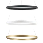 Pendul Concentrica LED KOLK, Baza din otel, Abajur din aluminiu cu banda LED, Inele auriu, alb sau negru combinabile, 180W/10200lm/3CCT Lumina calda-neutra-rece, Dimambil, Diametru 40/60/80cm, Inaltime 200cm IP20 ORION - imagine 3