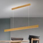 Pendul LED GIDEON, Baza din otel, Abajur din aluminiu cu banda LED lumină în sus și în jos, reglabilă, Aspect lemn Stejar, 44W/810+1890lm/3000K, Lumina calda, Dimabil, Lungime 146.5cm, Inaltime 150cm IP20 ORION