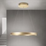 Pendul LED KOLK, Baza din otel, Abajur din aluminiu cu banda LED, Auriu periat, 60W/3400lm/3CCT Lumina calda-neutra-rece, Dimambil, Diametru 60cm, Inaltime 200cm IP20 ORION - imagine 3