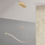 Pendul LED DONNA, Baza din otel, Abajur din policarbon cu banda LED , reglabilă, Auriu, 18W/1750lm/3000K, Lumina calda, Dimabil, Lungime 115cm, Inaltime 145cm IP20 ORION - imagine 3