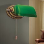 Lampa de perete HARVARD, Baza soclu alama solida, Nuanta alama antica, Abajur de sticlă verde pivotant, Comutator cu snur de tragere, E14, 40W, Inaltime 32cm ORION - imagine 3