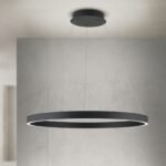 Pendul LED KOLK, Baza din otel, Abajur din aluminiu cu banda LED, Negru, 80W/4500lm/3CCT Lumina calda-neutra-rece, Dimambil, Diametru 80cm, Inaltime 200cm IP20 ORION