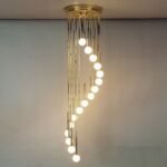 Candelabru Tavan Casa-Scarii DLU 2337/8/30 GOLD G4 8x30W-12V 8 Pendule Metal Placat cu Aur 24Kt cu Abajur Rotund Alb 427 opal Inaltime 165cm, Diametrul 30cm ORION - imagine 2