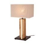 Lampa de masa SONAS, Baza lemn masiv stejar/negru cu banda LED, Abajur nuanta maro-bej din stofa textila, E27, 40W, Inaltime 55cm ORION - imagine 3