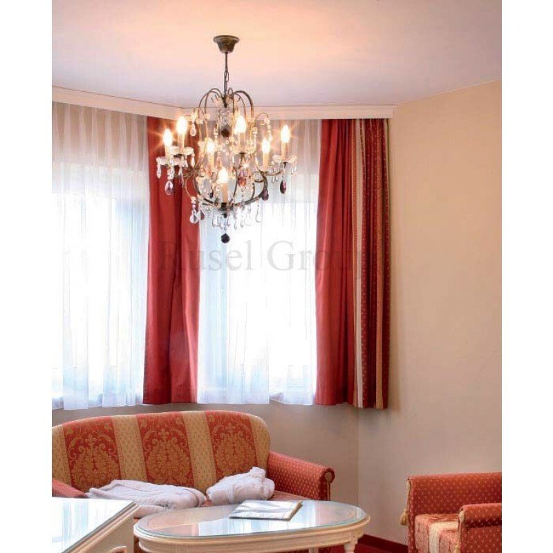43ed908b-ce3a-4343-8062-b85d10d0dc95 Candelabru cu Lant VERONA LU 2370/6+1 ANTIK SILB E14 6+1x40W Brate Alama Argint Antic cu Imitatie Lumanari si Cristale Swarowski(Mov) ORION - imagine 1
