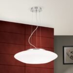 Lampa de Tavan Pendul BLANC, Baza soclu metal, Nuanta crom satinat, Abajur de sticlă opal mat, E27, 2x60W, Diametru 49cm, Inaltime 120cm ORION - imagine 3