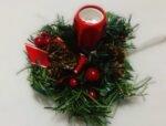 Aranjament Masa Craciun cu Crengute de Brad si decoratiuni conuri pin si globuri rosu FLAME - imagine 2